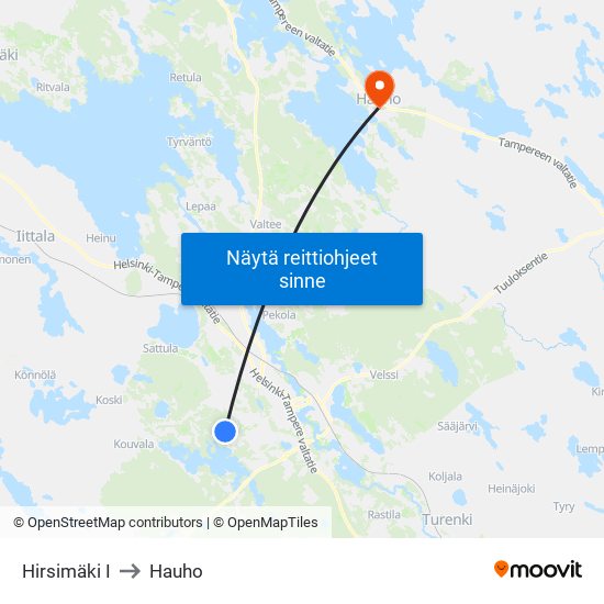 Hirsimäki I to Hauho map