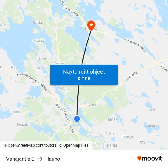 Vanajantie E to Hauho map