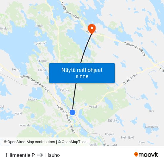 Hämeentie P to Hauho map