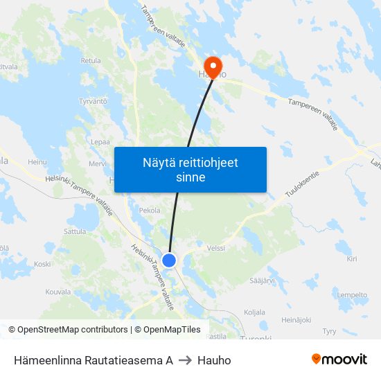 Hämeenlinna Rautatieasema A to Hauho map