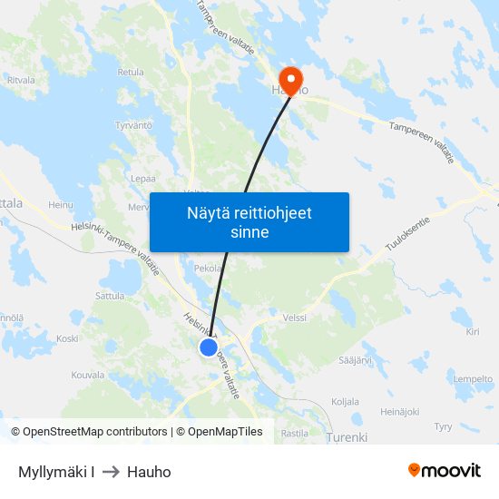Myllymäki I to Hauho map
