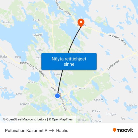Poltinahon Kasarmit P to Hauho map