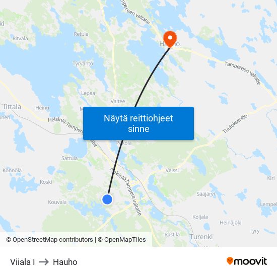 Viiala I to Hauho map