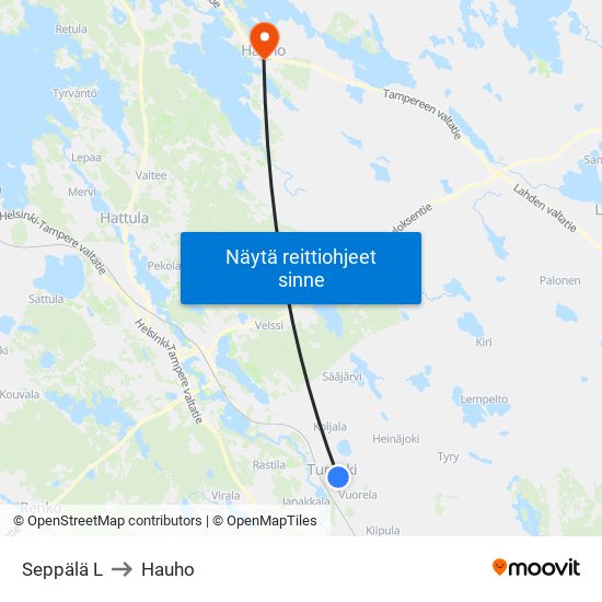 Seppälä L to Hauho map