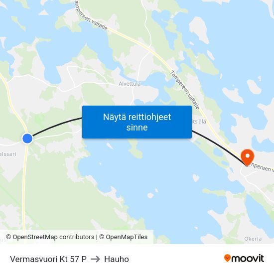 Vermasvuori Kt 57 P to Hauho map