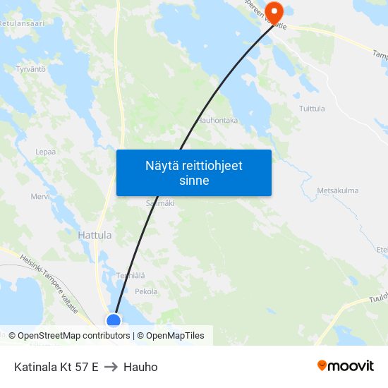 Katinala Kt 57 E to Hauho map