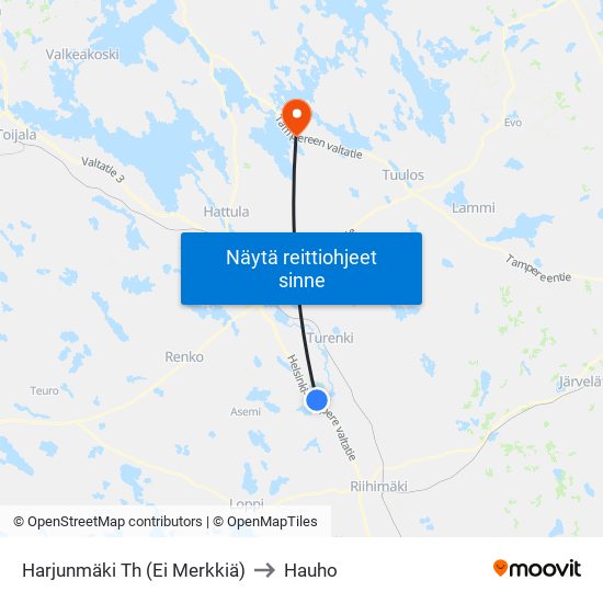 Harjunmäki Th (Ei Merkkiä) to Hauho map