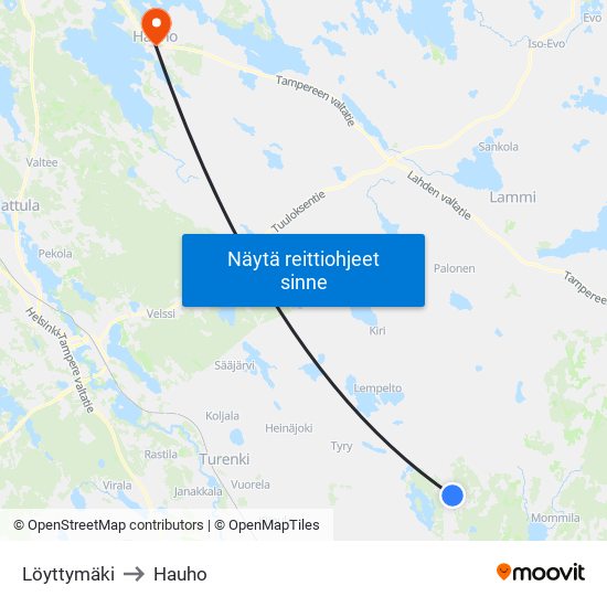 Löyttymäki to Hauho map