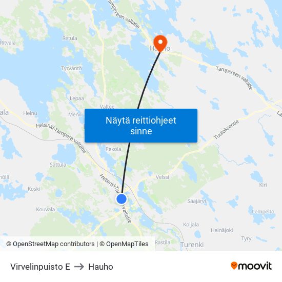 Virvelinpuisto E to Hauho map