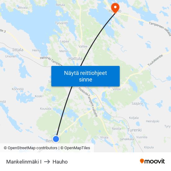 Mankelinmäki I to Hauho map