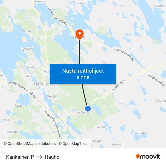 Kankainen P to Hauho map