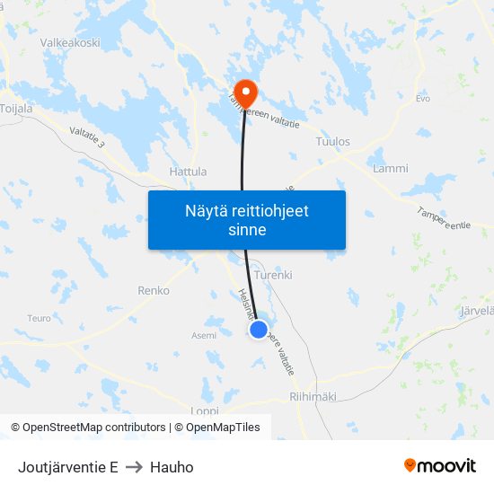 Joutjärventie E to Hauho map