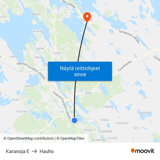 Karanoja E to Hauho map