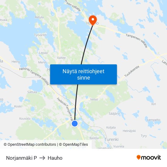 Norjanmäki P to Hauho map