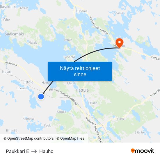 Paukkari E to Hauho map