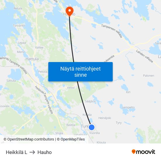 Heikkilä L to Hauho map