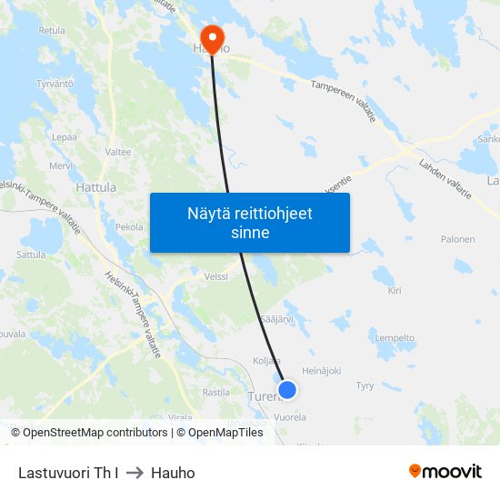 Lastuvuori Th I to Hauho map