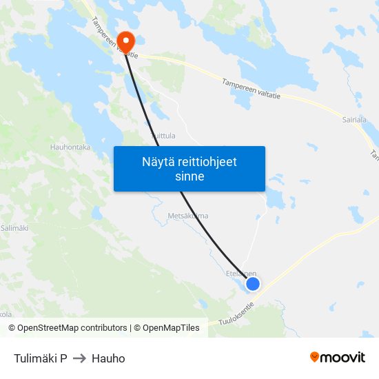 Tulimäki P to Hauho map