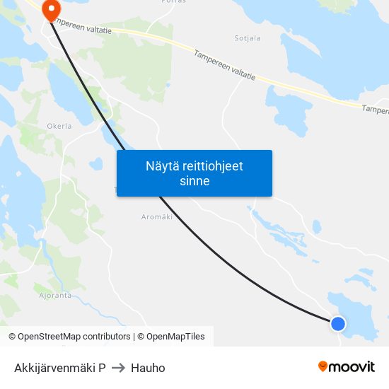 Akkijärvenmäki P to Hauho map
