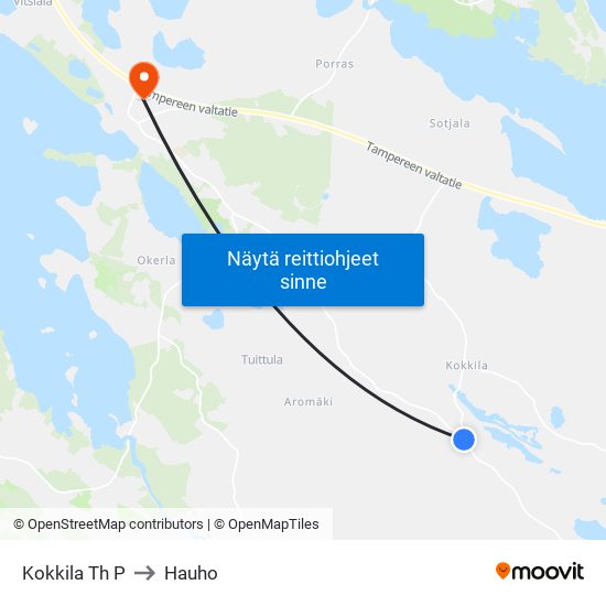 Kokkila Th P to Hauho map