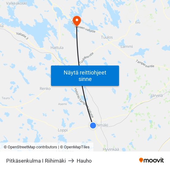 Pitkäsenkulma I Riihimäki to Hauho map