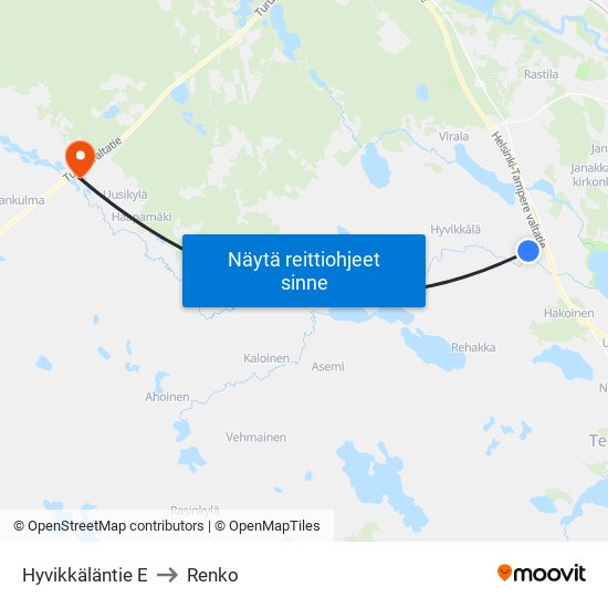 Hyvikkäläntie E to Renko map