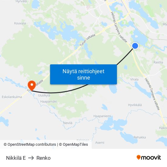 Nikkilä E to Renko map