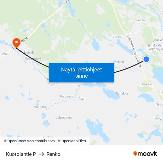 Kuotolantie P to Renko map