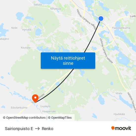 Sairionpuisto E to Renko map