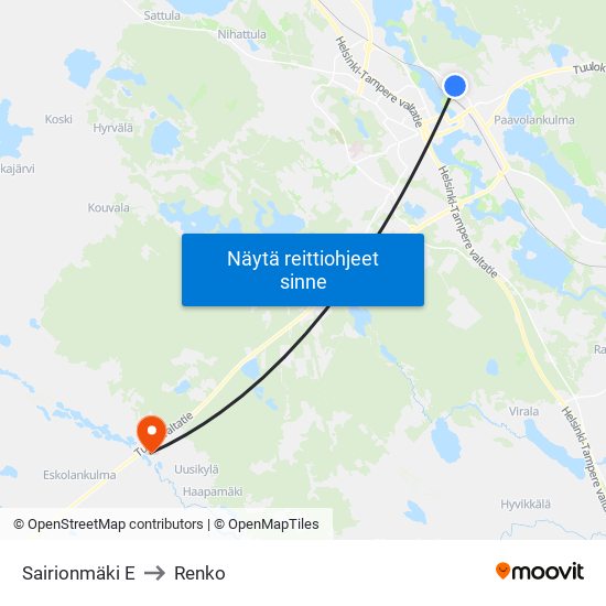 Sairionmäki E to Renko map