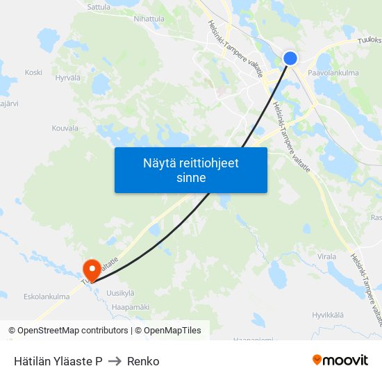 Hätilän Yläaste P to Renko map