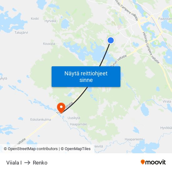 Viiala I to Renko map