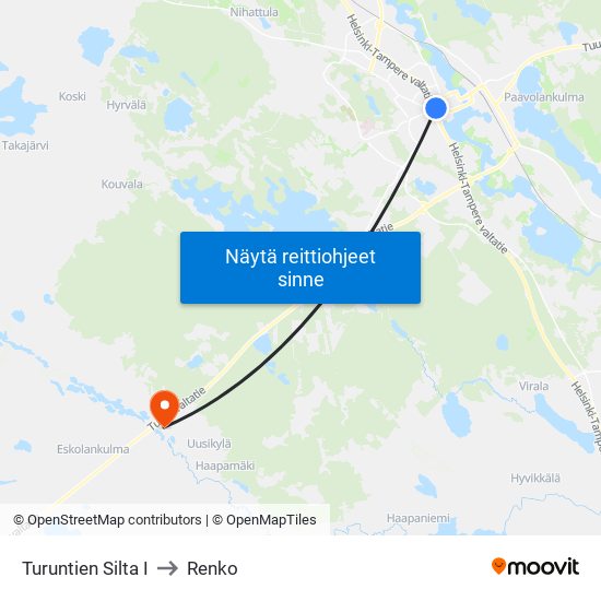 Turuntien Silta I to Renko map