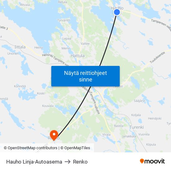 Hauho Linja-Autoasema to Renko map