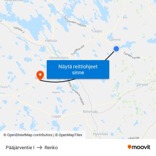 Pääjärventie I to Renko map