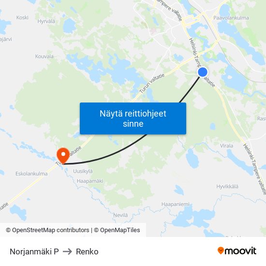 Norjanmäki P to Renko map