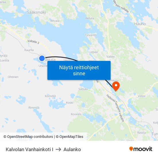 Kalvolan Vanhainkoti I to Aulanko map