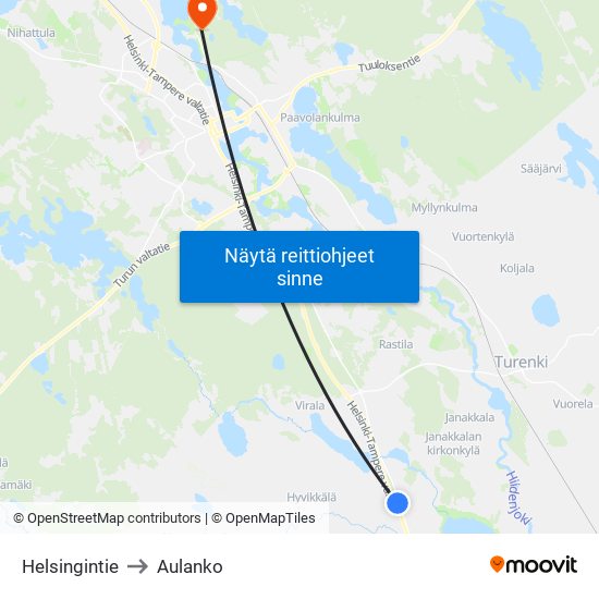 Helsingintie to Aulanko map