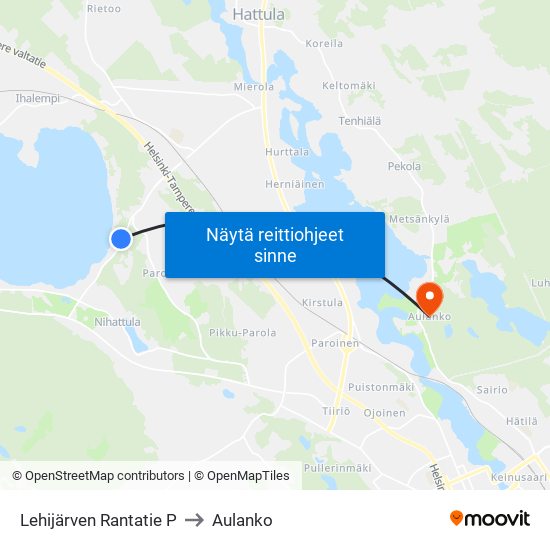 Lehijärven Rantatie P to Aulanko map