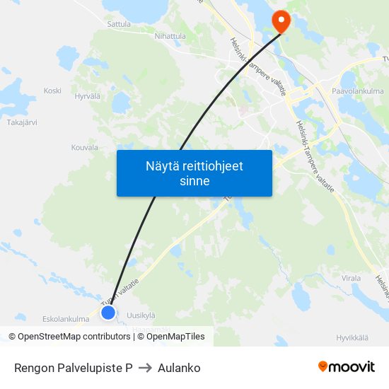 Rengon Palvelupiste P to Aulanko map
