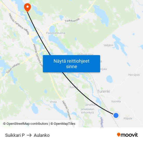 Suikkari P to Aulanko map