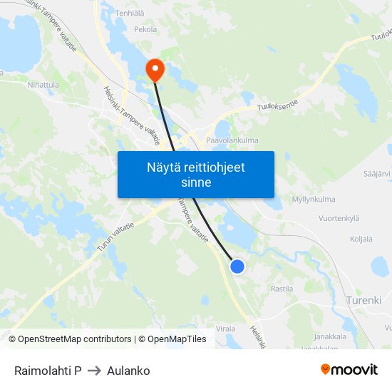 Raimolahti P to Aulanko map