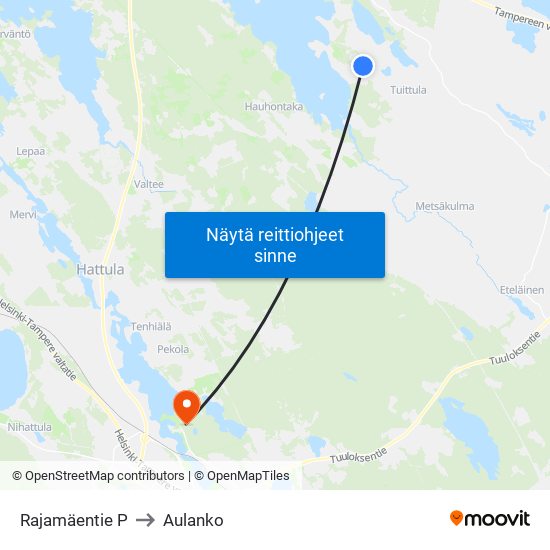 Rajamäentie P to Aulanko map