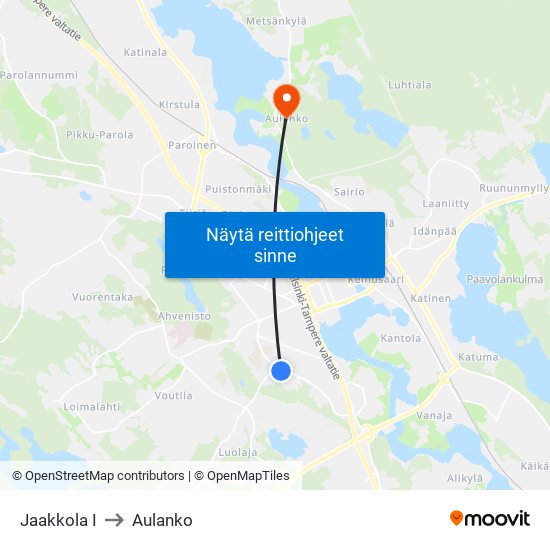 Jaakkola I to Aulanko map