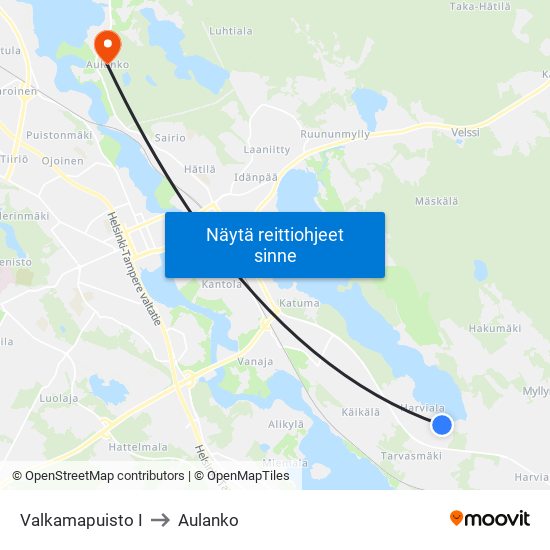 Valkamapuisto I to Aulanko map