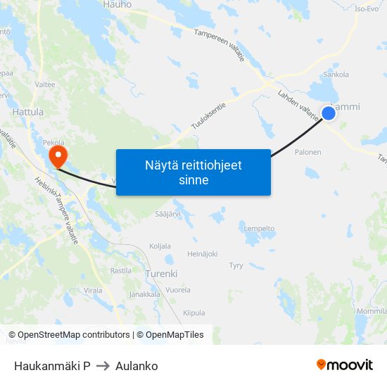 Haukanmäki P to Aulanko map