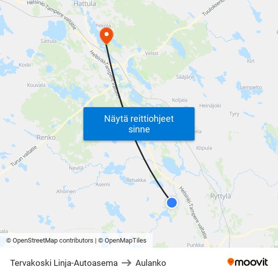 Tervakoski Linja-Autoasema to Aulanko map