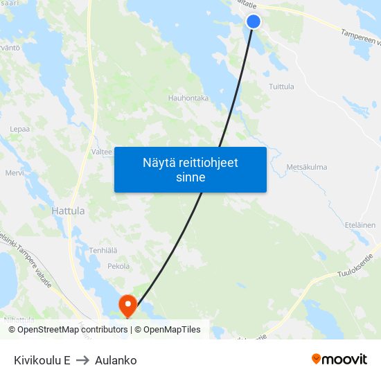 Kivikoulu E to Aulanko map