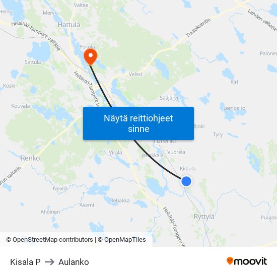 Kisala P to Aulanko map