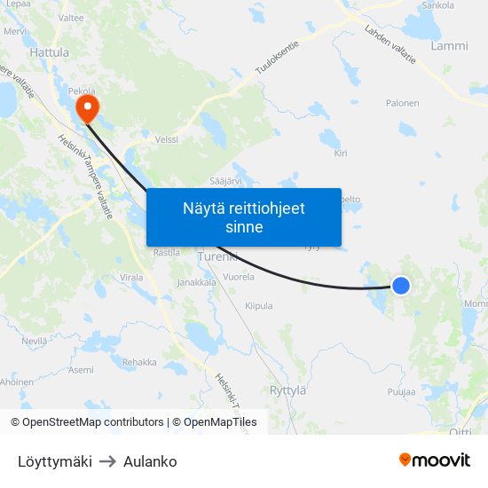 Löyttymäki to Aulanko map